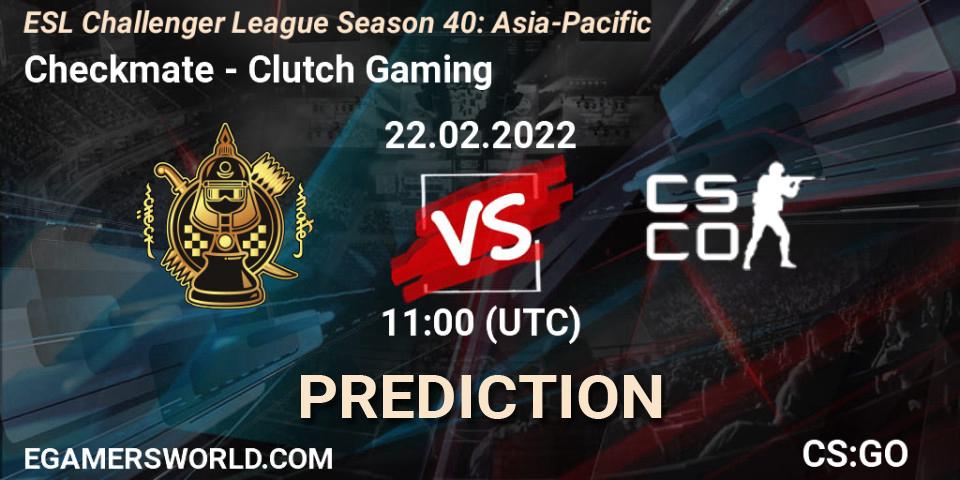 Checkmate vs Clutch Gaming: Match Prediction. 22.02.2022 at 12:00, Counter-Strike (CS2), ESL Challenger League Season 40: Asia-Pacific