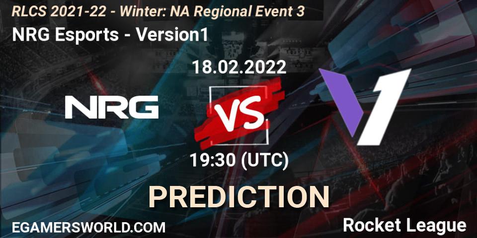 NRG Esports vs Version1: Match Prediction. 18.02.2022 at 19:30, Rocket League, RLCS 2021-22 - Winter: NA Regional Event 3