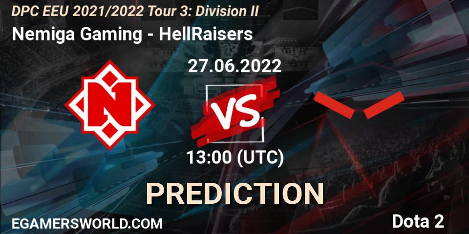 Nemiga Gaming vs HellRaisers: Match Prediction. 27.06.2022 at 13:40, Dota 2, DPC EEU 2021/2022 Tour 3: Division II