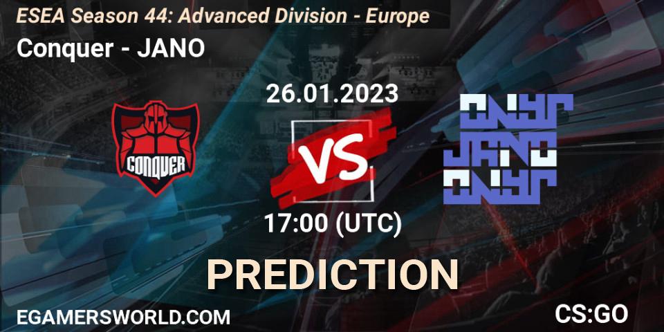 Conquer vs JANO: Match Prediction. 26.01.2023 at 17:00, Counter-Strike (CS2), ESEA Season 44: Advanced Division - Europe
