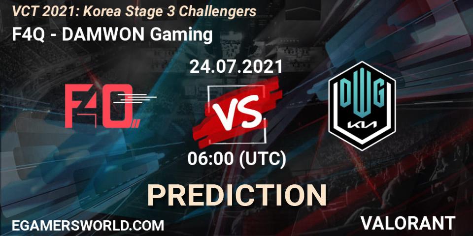 F4Q vs DAMWON Gaming: Match Prediction. 24.07.2021 at 06:00, VALORANT, VCT 2021: Korea Stage 3 Challengers