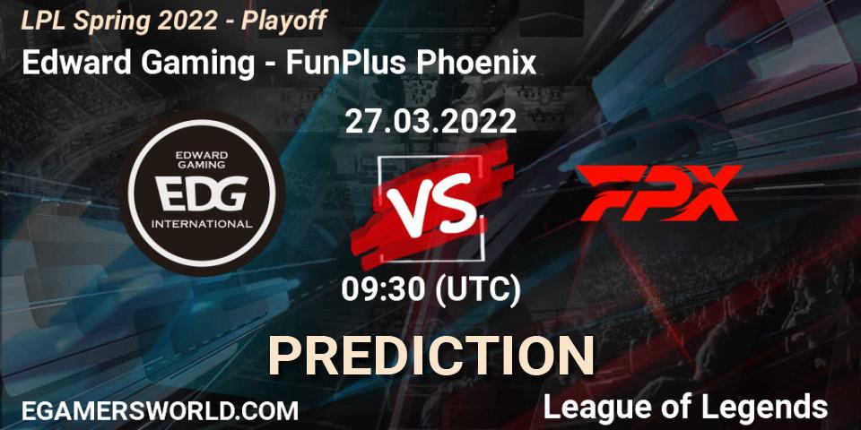 Edward Gaming vs FunPlus Phoenix: Match Prediction. 27.03.2022 at 08:45, LoL, LPL Spring 2022 - Playoff