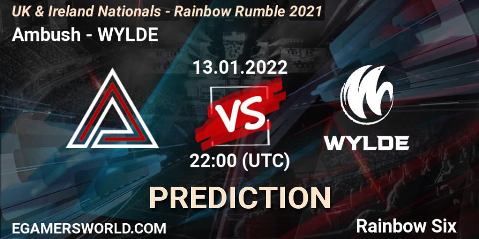 Ambush vs WYLDE: Match Prediction. 13.01.2022 at 22:00, Rainbow Six, UK & Ireland Nationals - Rainbow Rumble 2021