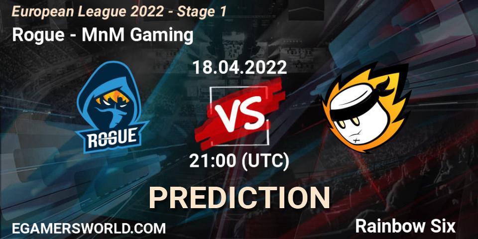 Rogue vs MnM Gaming: Match Prediction. 18.04.2022 at 21:00, Rainbow Six, European League 2022 - Stage 1
