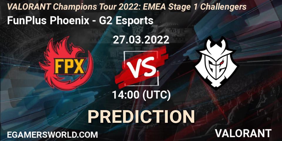FunPlus Phoenix vs G2 Esports: Match Prediction. 27.03.2022 at 14:00, VALORANT, VCT 2022: EMEA Stage 1 Challengers