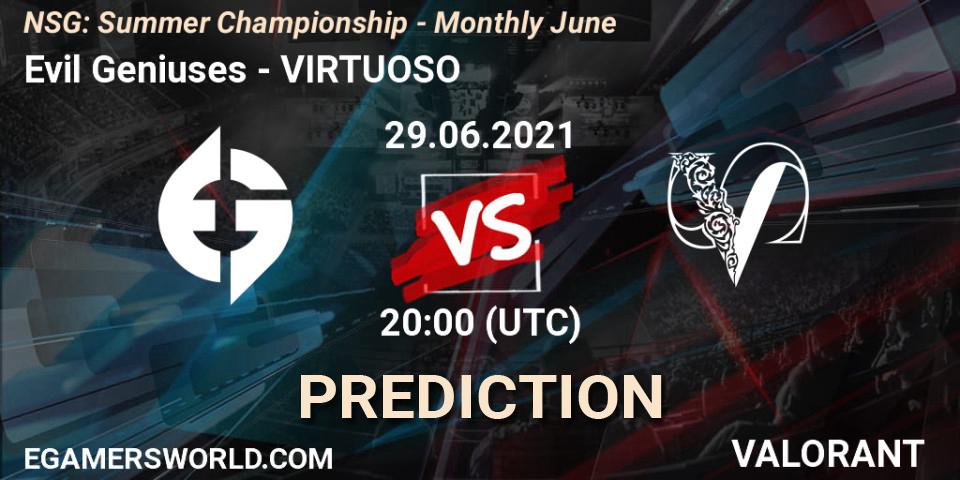 Evil Geniuses vs VIRTUOSO: Match Prediction. 29.06.2021 at 21:00, VALORANT, NSG: Summer Championship - Monthly June