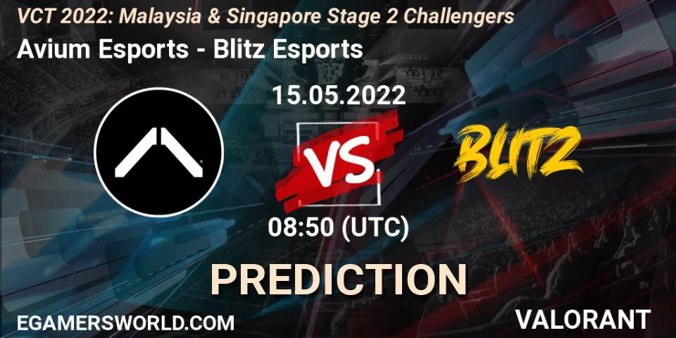 Avium Esports vs Blitz Esports: Match Prediction. 15.05.2022 at 08:50, VALORANT, VCT 2022: Malaysia & Singapore Stage 2 Challengers