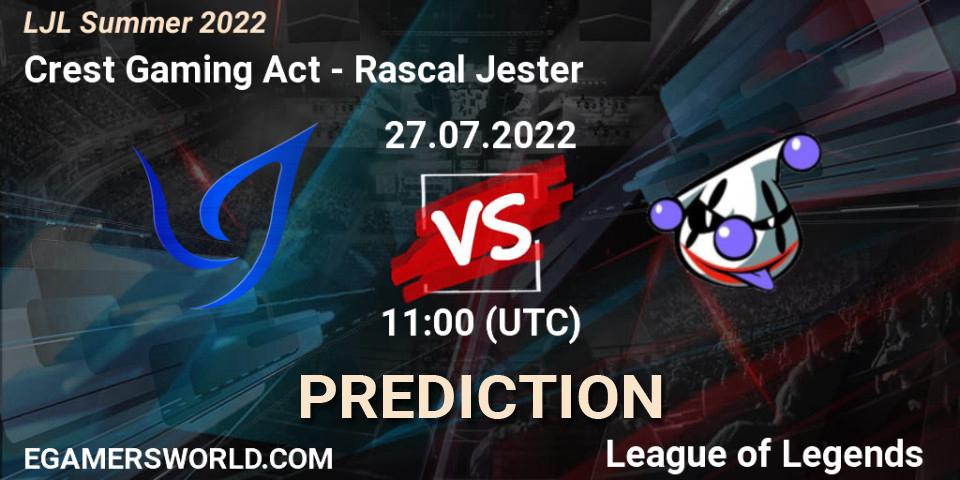 Crest Gaming Act vs Rascal Jester: Match Prediction. 27.07.2022 at 11:00, LoL, LJL Summer 2022