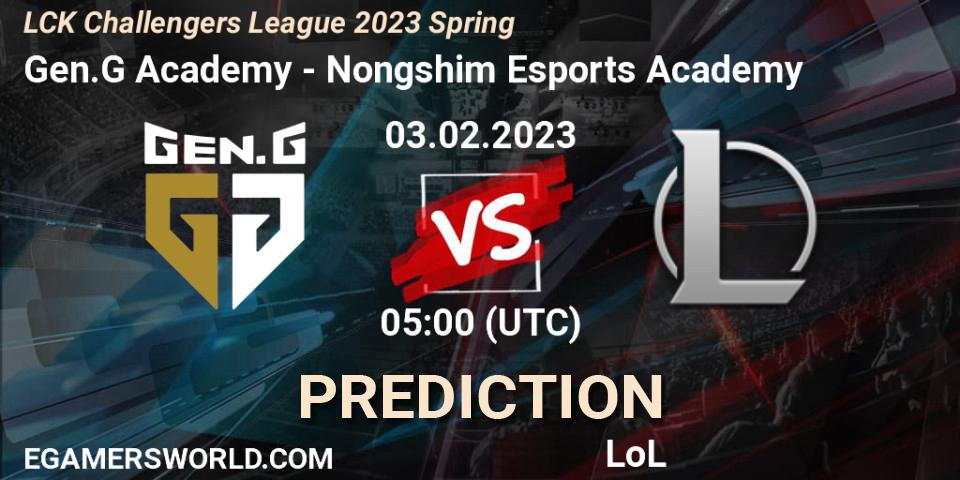 Gen.G Academy vs Nongshim Esports Academy: Match Prediction. 03.02.2023 at 05:00, LoL, LCK Challengers League 2023 Spring