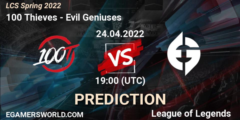 100 Thieves vs Evil Geniuses: Match Prediction. 24.04.2022 at 19:00, LoL, LCS Spring 2022