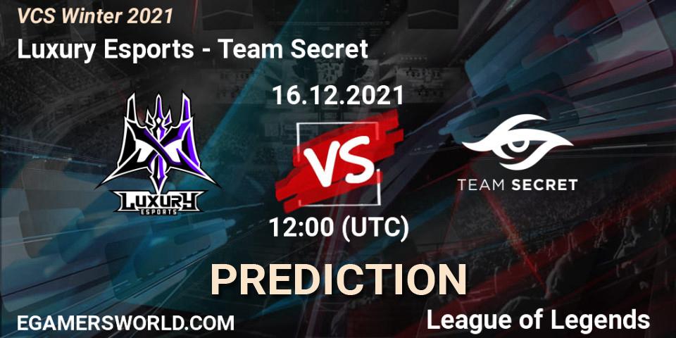 Luxury Esports vs Team Secret: Match Prediction. 16.12.2021 at 12:00, LoL, VCS Winter 2021