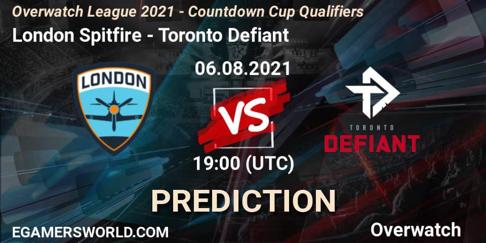 London Spitfire vs Toronto Defiant: Match Prediction. 06.08.2021 at 19:00, Overwatch, Overwatch League 2021 - Countdown Cup Qualifiers