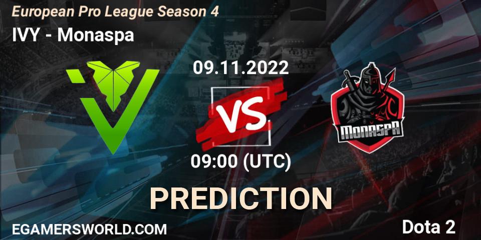 IVY vs Monaspa: Match Prediction. 09.11.22, Dota 2, European Pro League Season 4