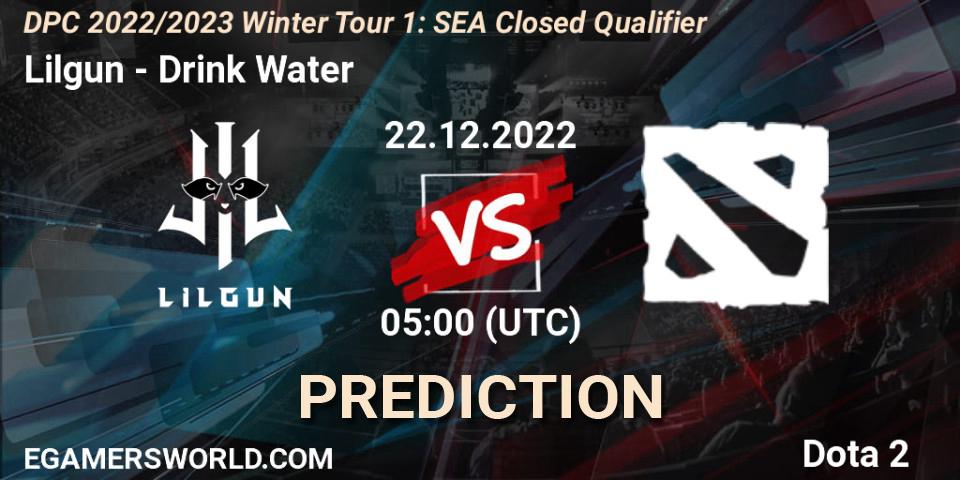 Lilgun vs Drink Water: Match Prediction. 22.12.2022 at 05:01, Dota 2, DPC 2022/2023 Winter Tour 1: SEA Closed Qualifier
