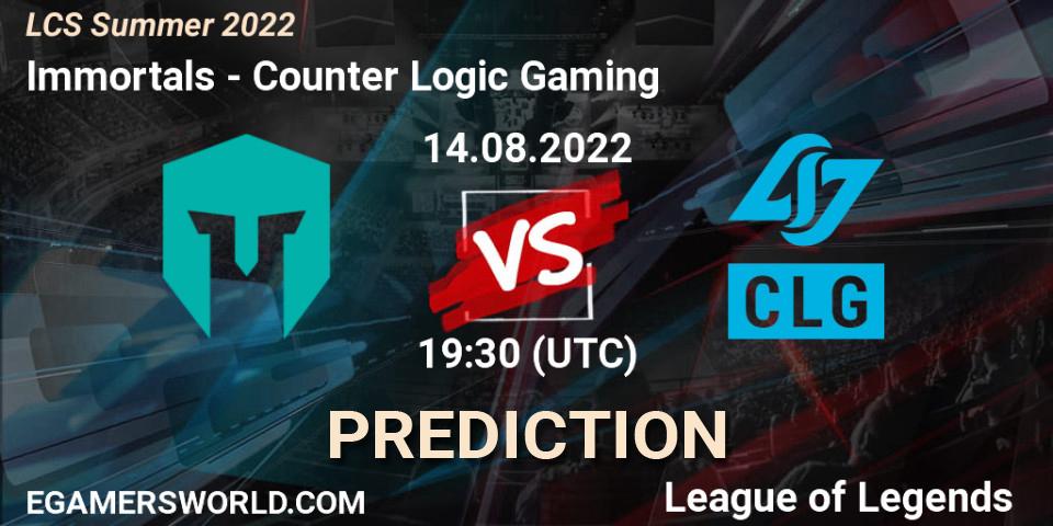 Immortals vs Counter Logic Gaming: Match Prediction. 14.08.22, LoL, LCS Summer 2022