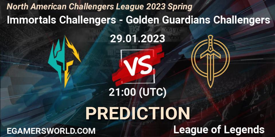 Immortals Challengers vs Golden Guardians Challengers: Match Prediction. 29.01.23, LoL, NACL 2023 Spring - Group Stage