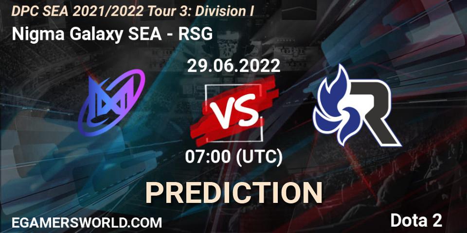 Nigma Galaxy SEA vs RSG: Match Prediction. 29.06.2022 at 07:01, Dota 2, DPC SEA 2021/2022 Tour 3: Division I