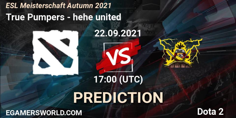 True Pumpers vs hehe united: Match Prediction. 22.09.2021 at 17:04, Dota 2, ESL Meisterschaft Autumn 2021