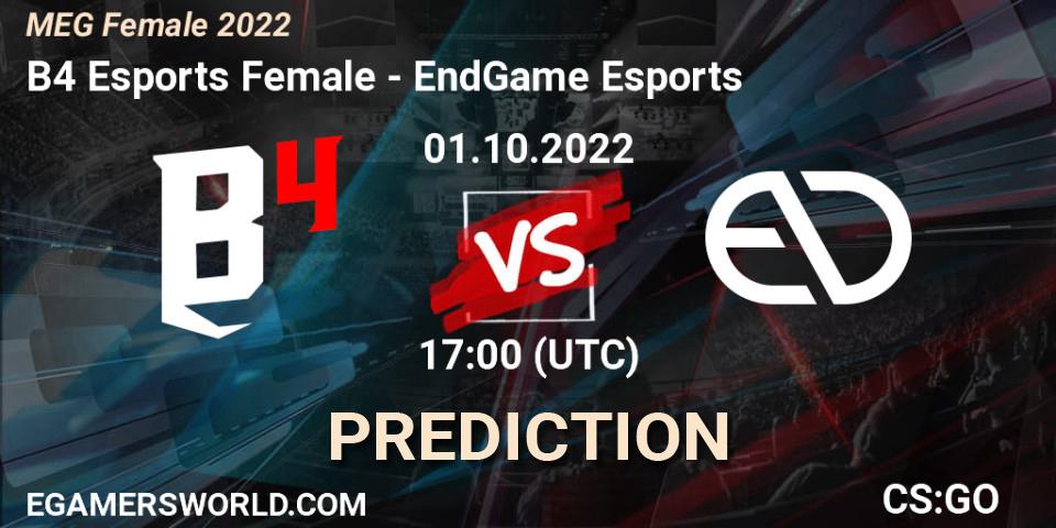B4 Esports Female vs EndGame Esports: Match Prediction. 01.10.22, CS2 (CS:GO), MEG Female 2022
