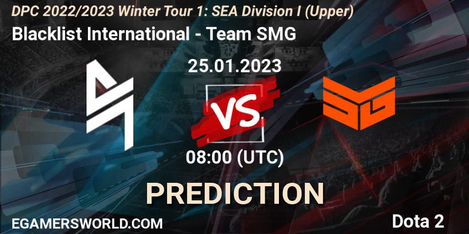 Blacklist International vs Team SMG: Match Prediction. 25.01.2023 at 08:00, Dota 2, DPC 2022/2023 Winter Tour 1: SEA Division I (Upper)