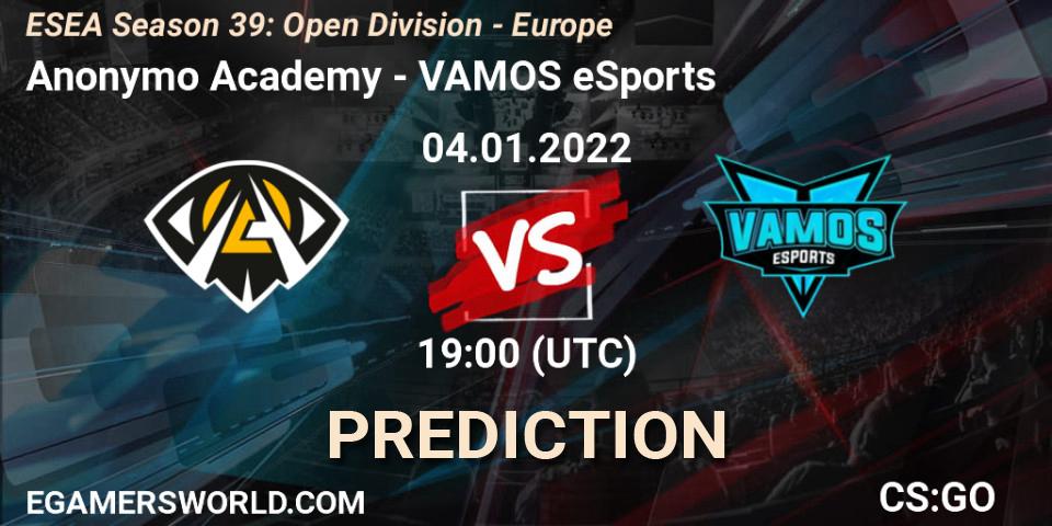 Anonymo Academy vs VAMOS eSports: Match Prediction. 04.01.2022 at 19:00, Counter-Strike (CS2), ESEA Season 39: Open Division - Europe