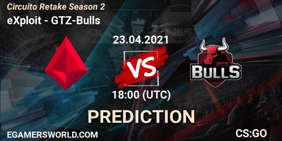 eXploit vs GTZ-Bulls: Match Prediction. 23.04.2021 at 18:00, Counter-Strike (CS2), Circuito Retake Season 2