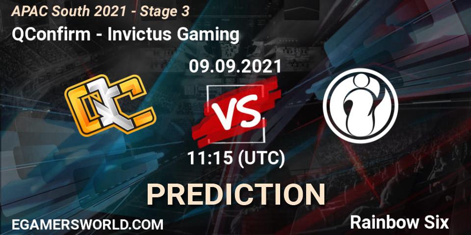 QConfirm vs Invictus Gaming: Match Prediction. 09.09.2021 at 11:15, Rainbow Six, APAC South 2021 - Stage 3