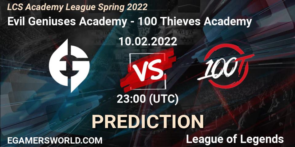Evil Geniuses Academy vs 100 Thieves Academy: Match Prediction. 10.02.2022 at 23:00, LoL, LCS Academy League Spring 2022