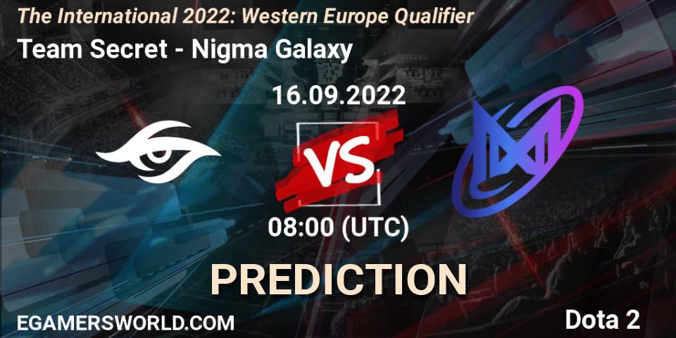 Team Secret vs Nigma Galaxy: Match Prediction. 16.09.22, Dota 2, The International 2022: Western Europe Qualifier