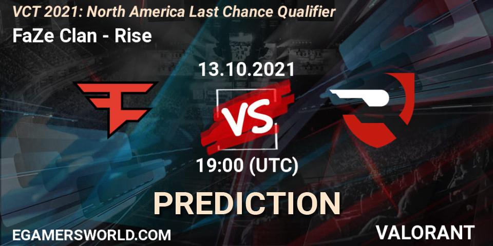FaZe Clan vs Rise: Match Prediction. 27.10.21, VALORANT, VCT 2021: North America Last Chance Qualifier