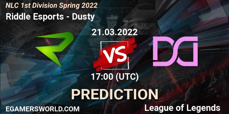 Riddle Esports vs Dusty: Match Prediction. 21.03.2022 at 17:00, LoL, NLC 1st Division Spring 2022