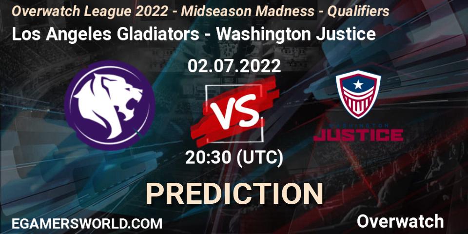 Los Angeles Gladiators vs Washington Justice: Match Prediction. 02.07.2022 at 20:30, Overwatch, Overwatch League 2022 - Midseason Madness - Qualifiers