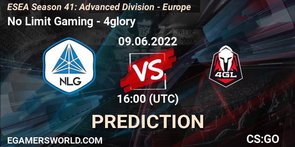 No Limit Gaming vs 4glory: Match Prediction. 09.06.2022 at 16:00, Counter-Strike (CS2), ESEA Season 41: Advanced Division - Europe