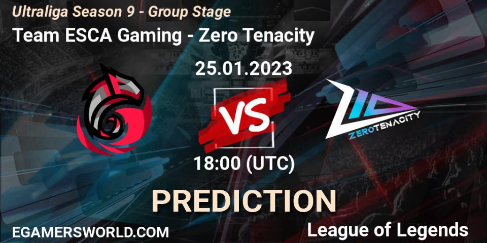 Team ESCA Gaming vs Zero Tenacity: Match Prediction. 25.01.2023 at 18:00, LoL, Ultraliga Season 9 - Group Stage