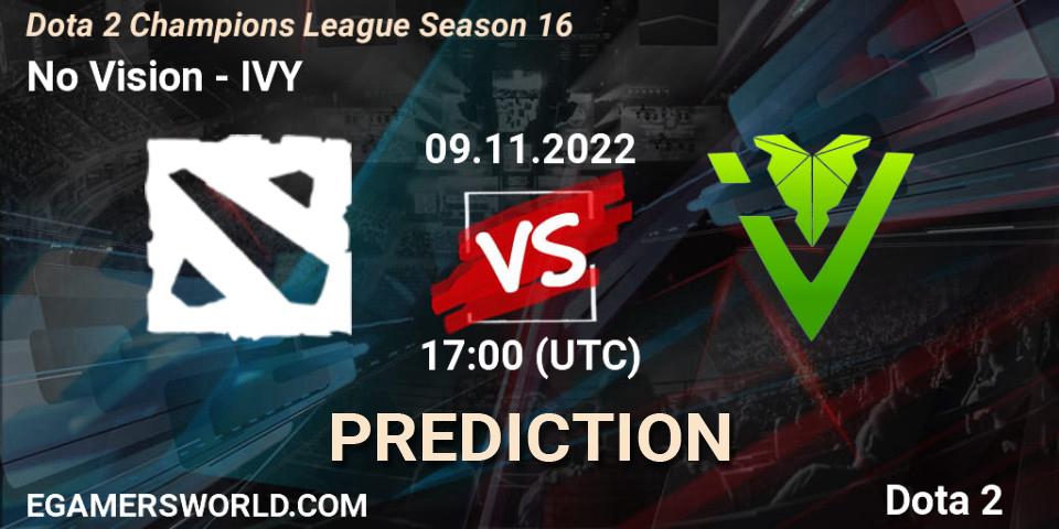 No Vision vs IVY: Match Prediction. 09.11.2022 at 17:02, Dota 2, Dota 2 Champions League Season 16