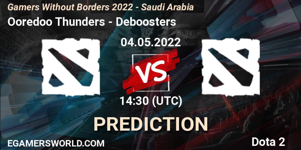 Ooredoo Thunders vs Deboosters: Match Prediction. 04.05.2022 at 14:48, Dota 2, Gamers Without Borders 2022 - Saudi Arabia