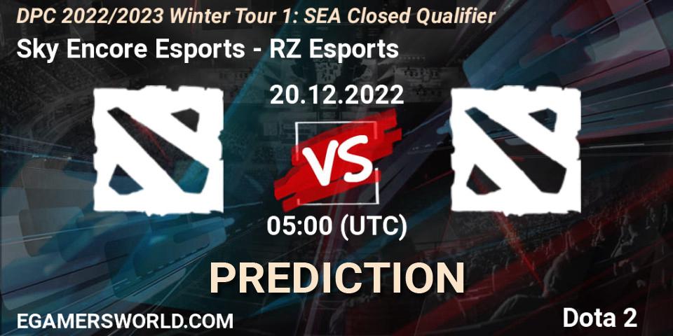 Sky Encore Esports vs RZ Esports: Match Prediction. 20.12.2022 at 05:02, Dota 2, DPC 2022/2023 Winter Tour 1: SEA Closed Qualifier
