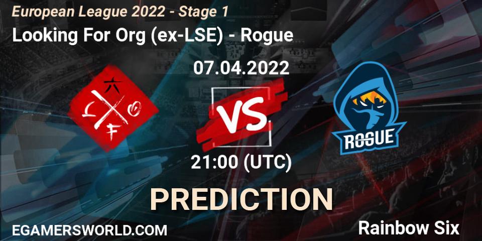 Looking For Org (ex-LSE) vs Rogue: Match Prediction. 07.04.2022 at 21:00, Rainbow Six, European League 2022 - Stage 1