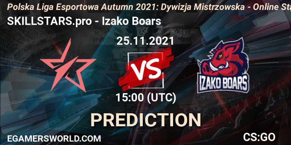 SKILLSTARS.pro vs Izako Boars: Match Prediction. 25.11.21, CS2 (CS:GO), Polska Liga Esportowa Autumn 2021: Dywizja Mistrzowska - Online Stage