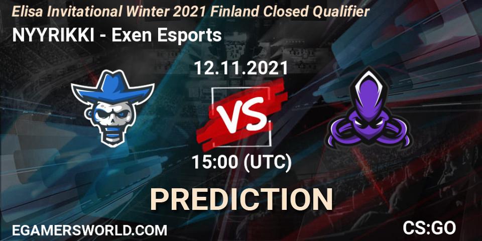 NYYRIKKI vs Exen Esports: Match Prediction. 12.11.2021 at 15:00, Counter-Strike (CS2), Elisa Invitational Winter 2021 Finland Closed Qualifier