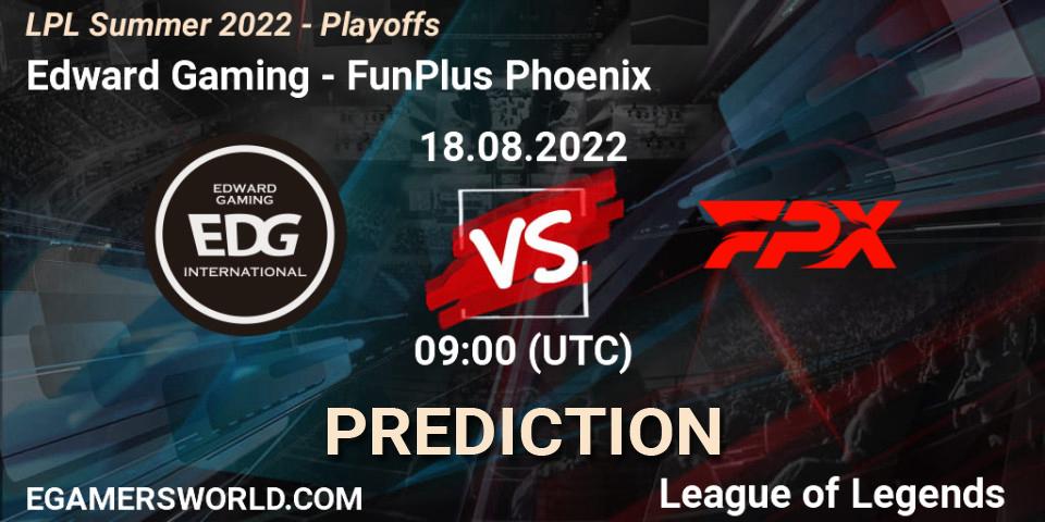 Edward Gaming vs FunPlus Phoenix: Match Prediction. 18.08.2022 at 09:00, LoL, LPL Summer 2022 - Playoffs