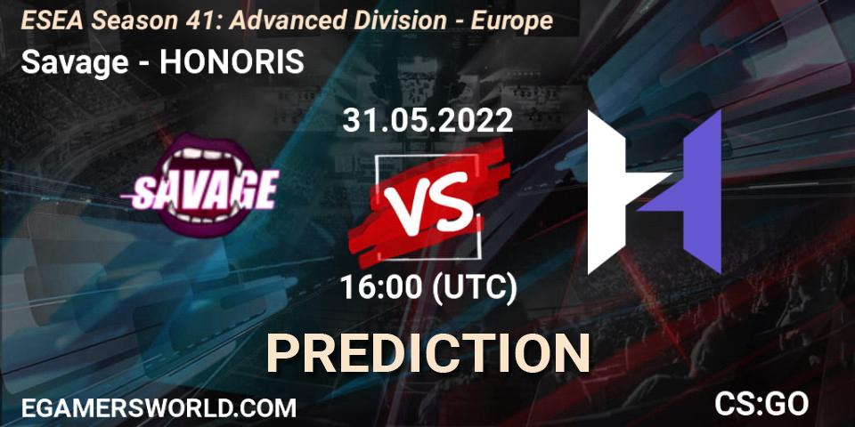 Savage vs HONORIS: Match Prediction. 01.06.2022 at 16:00, Counter-Strike (CS2), ESEA Season 41: Advanced Division - Europe