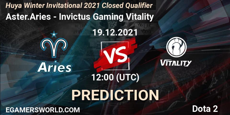 Aster.Aries vs Invictus Gaming Vitality: Match Prediction. 19.12.2021 at 12:00, Dota 2, Huya Winter Invitational 2021 Closed Qualifier
