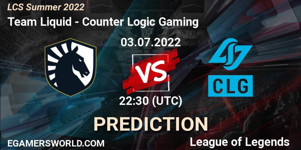 Team Liquid vs Counter Logic Gaming: Match Prediction. 03.07.2022 at 22:30, LoL, LCS Summer 2022