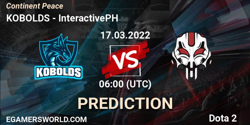 KOBOLDS vs InteractivePH: Match Prediction. 15.03.2022 at 08:14, Dota 2, Continent Peace