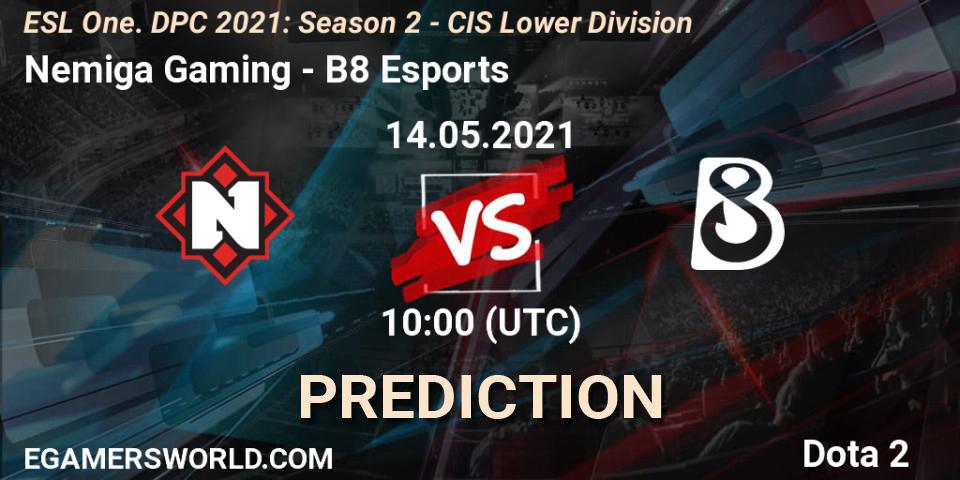 Nemiga Gaming vs B8 Esports: Match Prediction. 14.05.2021 at 09:58, Dota 2, ESL One. DPC 2021: Season 2 - CIS Lower Division
