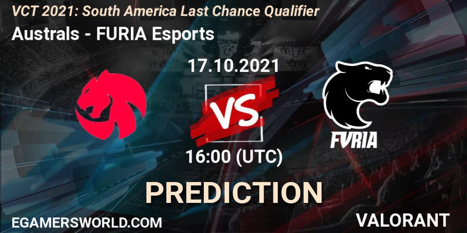 Australs vs FURIA Esports: Match Prediction. 17.10.2021 at 16:00, VALORANT, VCT 2021: South America Last Chance Qualifier