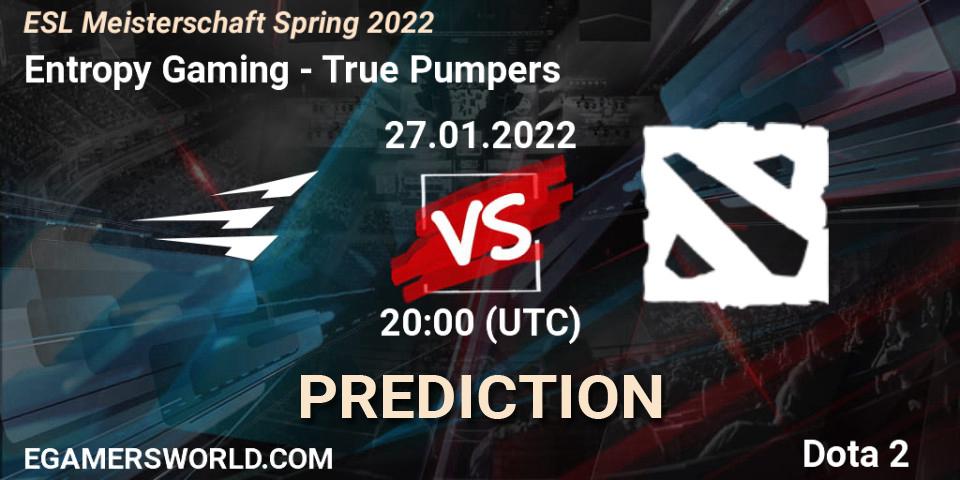 Entropy Gaming vs True Pumpers: Match Prediction. 27.01.2022 at 20:26, Dota 2, ESL Meisterschaft Spring 2022
