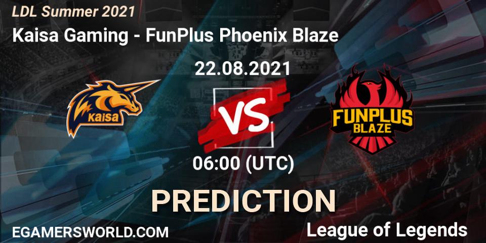 Kaisa Gaming vs FunPlus Phoenix Blaze: Match Prediction. 22.08.2021 at 07:00, LoL, LDL Summer 2021