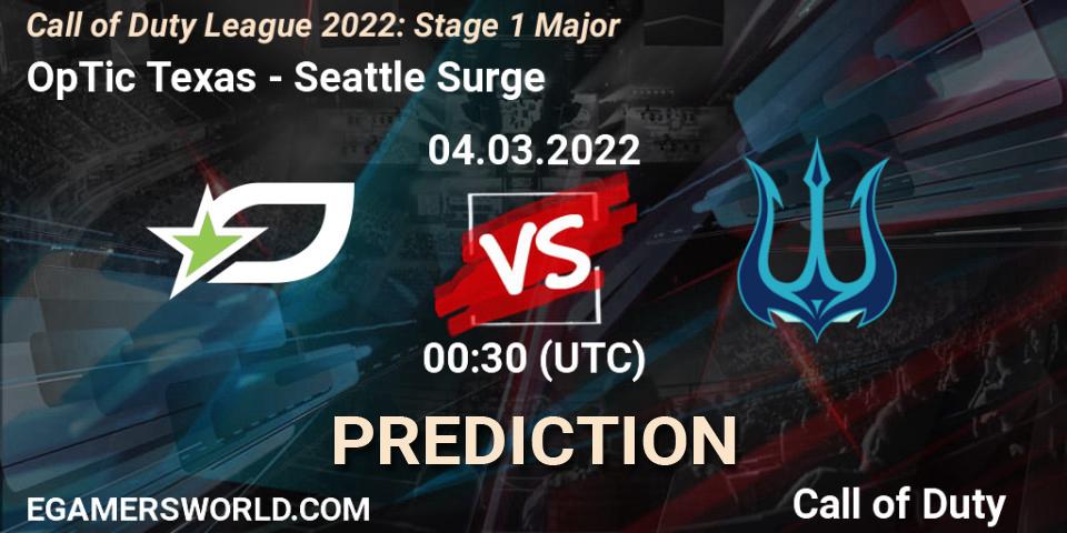 OpTic Texas vs Seattle Surge: Match Prediction. 04.03.2022 at 00:30, Call of Duty, Call of Duty League 2022: Stage 1 Major